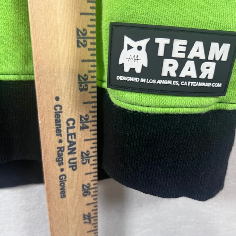 Team RAR Rare and Ridiculous Hoodie Black Neon Green Colorblock Mens Med Skater